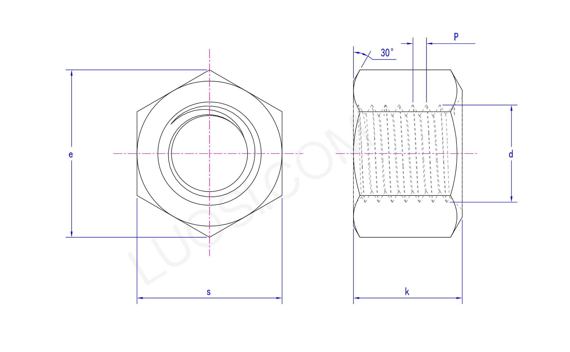 Black hexagonal thin nuts parameter
